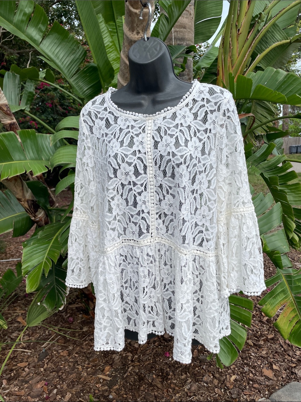 lace blouse with bow sleeve and peplum